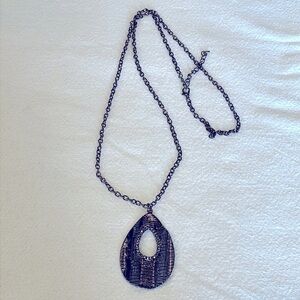 💐5/25 dark silver black open teardrop pendant long necklace